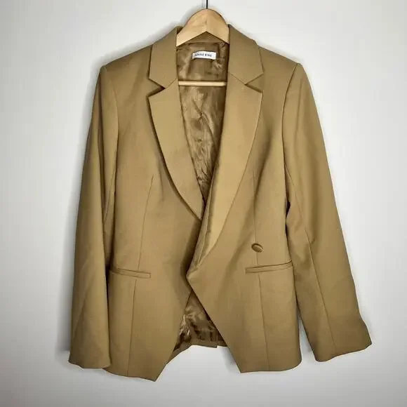 Anine Bing Ade Blazer Wool Blend Crossover Suiting Jacket Tan Beige Medium - Picture 9 of 14